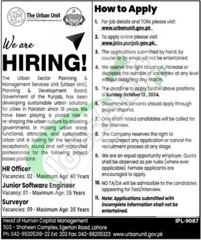 Government Of Punjab Urban Units Jobs 2024 Latest Apply Online